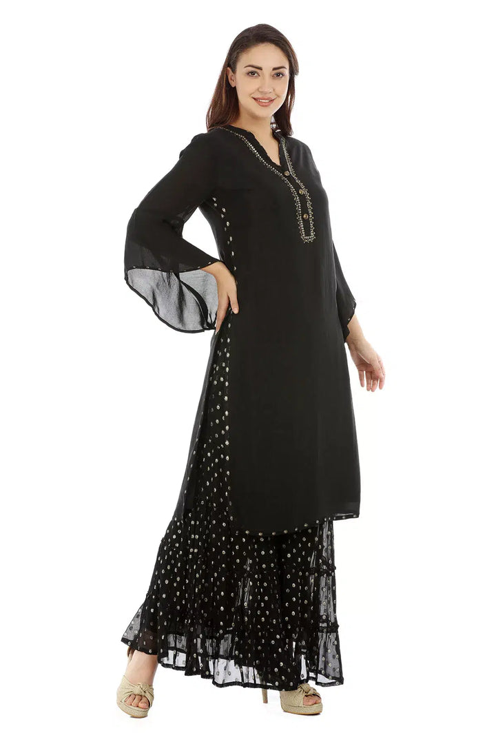 Black Viscose Georgette Ensemble Kurti