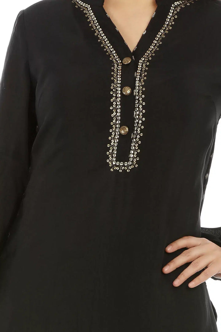 Black Viscose Georgette Ensemble Kurti