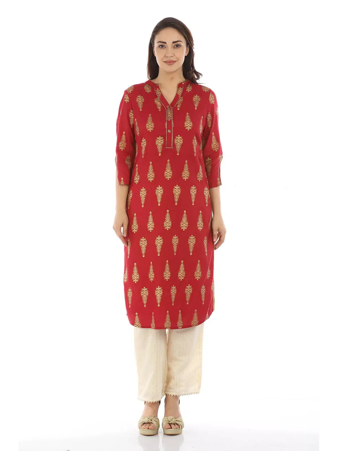 Red Foil Printed Ensemble Kurti