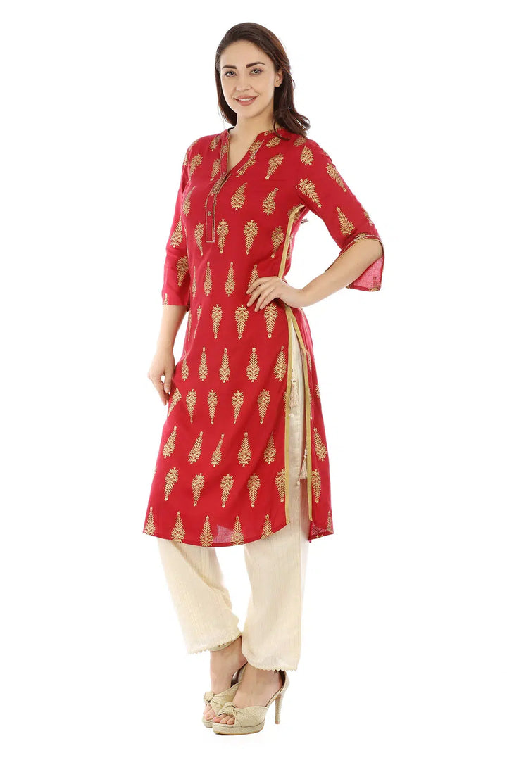 Red Foil Printed Ensemble Kurti