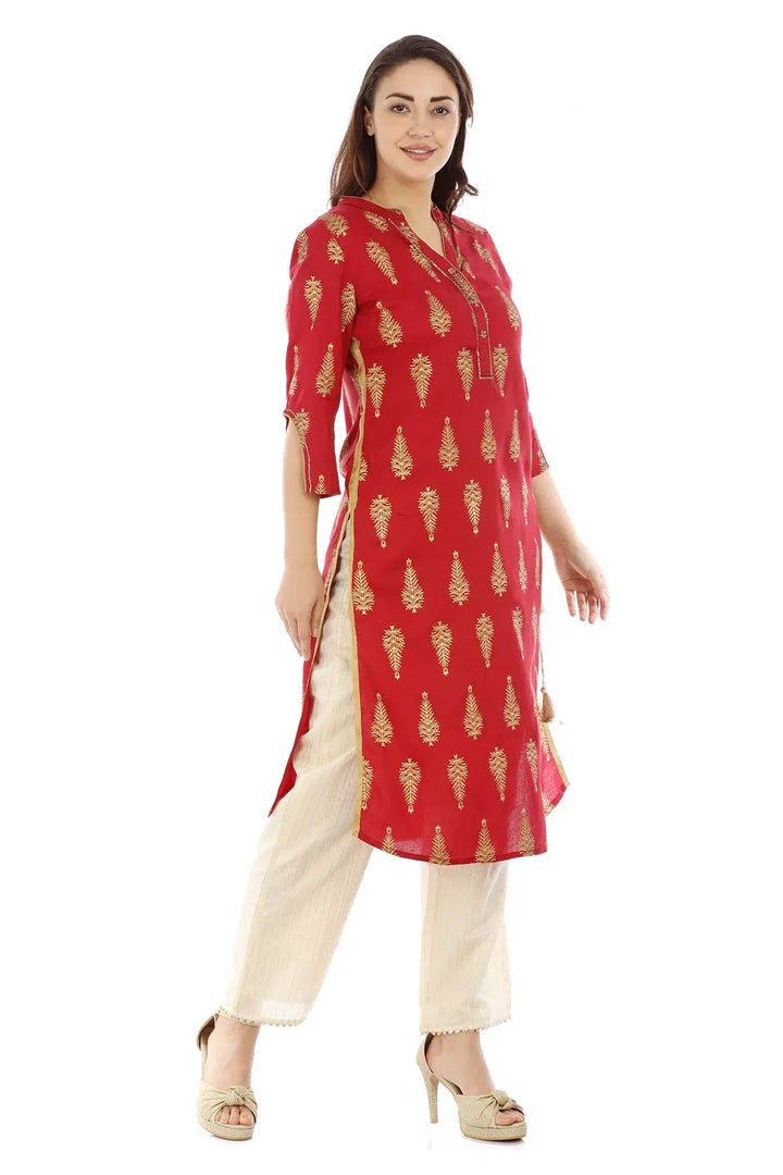 Red Foil Printed Ensemble Kurti