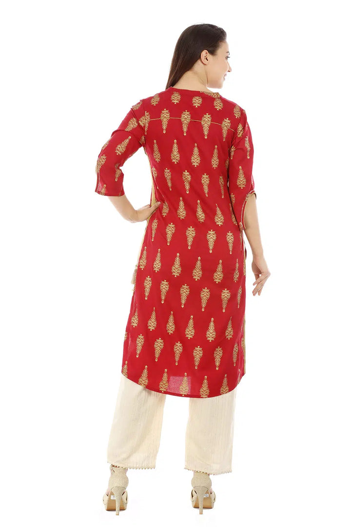 Red Foil Printed Ensemble Kurti