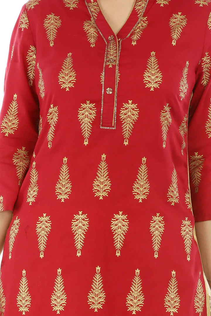 Red Foil Printed Ensemble Kurti