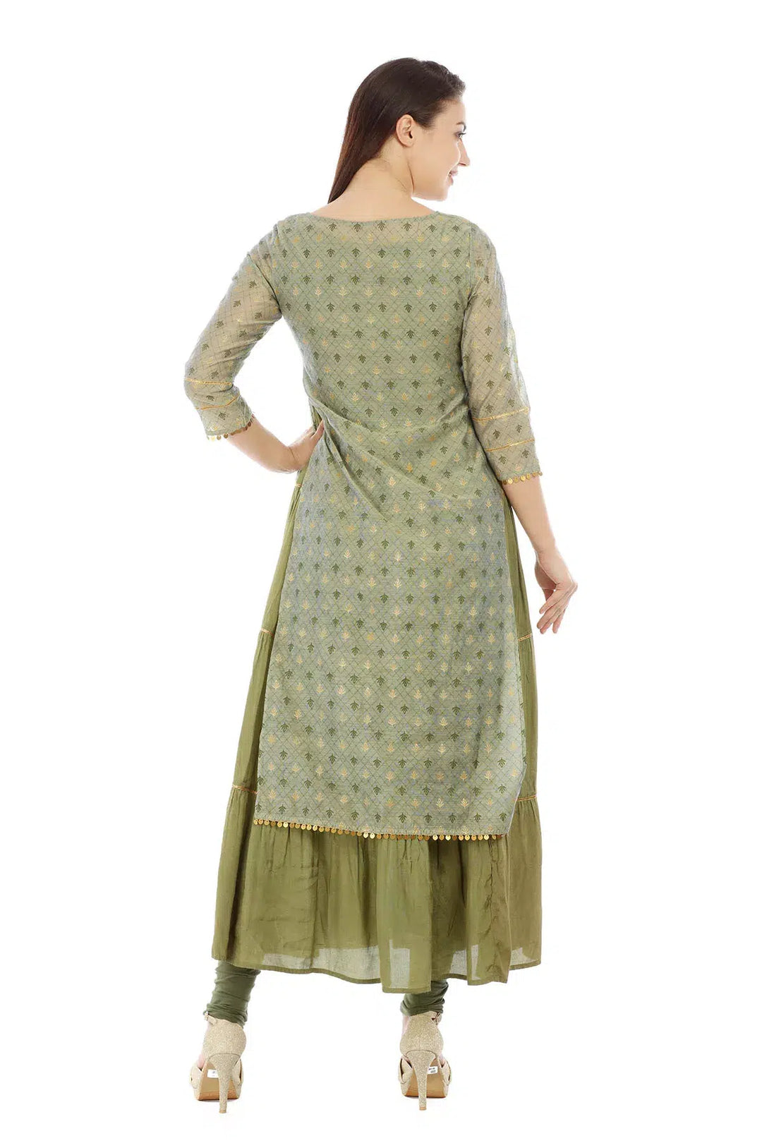 Olive Green Chanderi Printed Ensemble Kurti