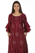 Chinnon Shantoon Embellished Ensemble Kurti with Flared Sleeves (Wine)