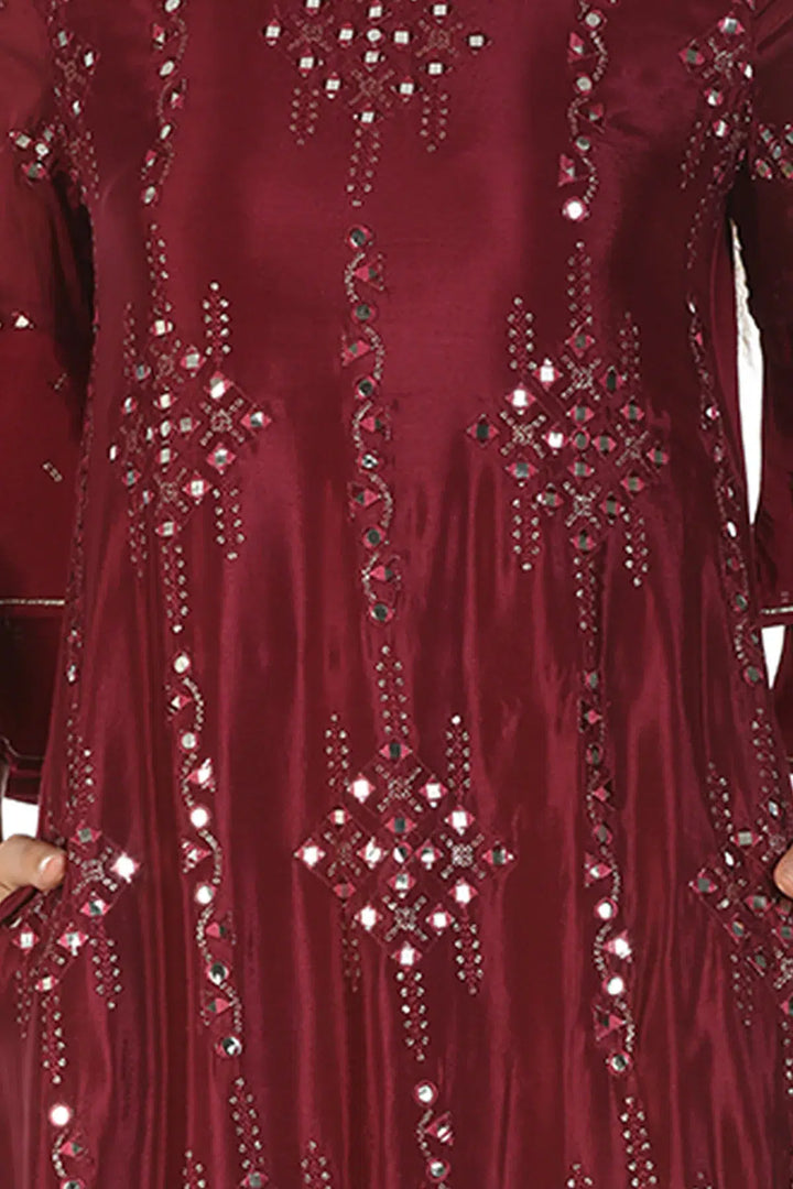Chinnon Shantoon Embellished Ensemble Kurti with Flared Sleeves (Wine)