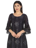 Charcoal Purple Embelished Chinnon and Shantoon Kurti