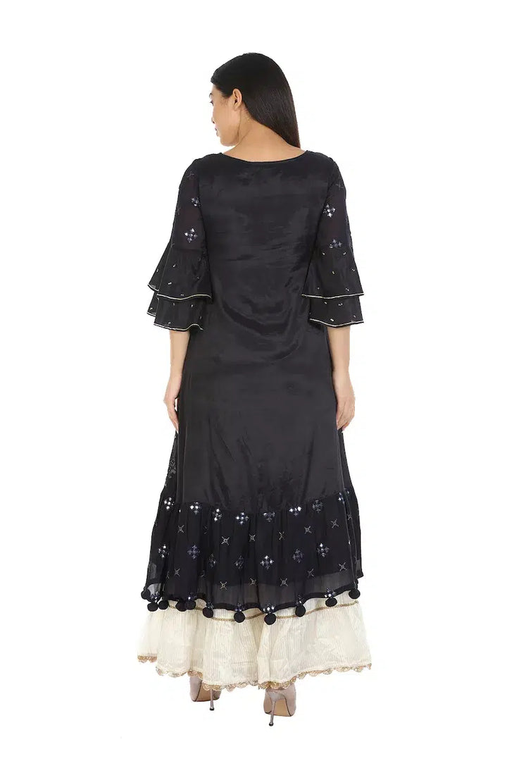 Charcoal Purple Embelished Chinnon and Shantoon Kurti