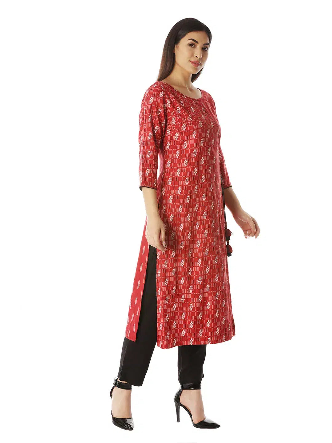 Red Angrakha Printed Kurti