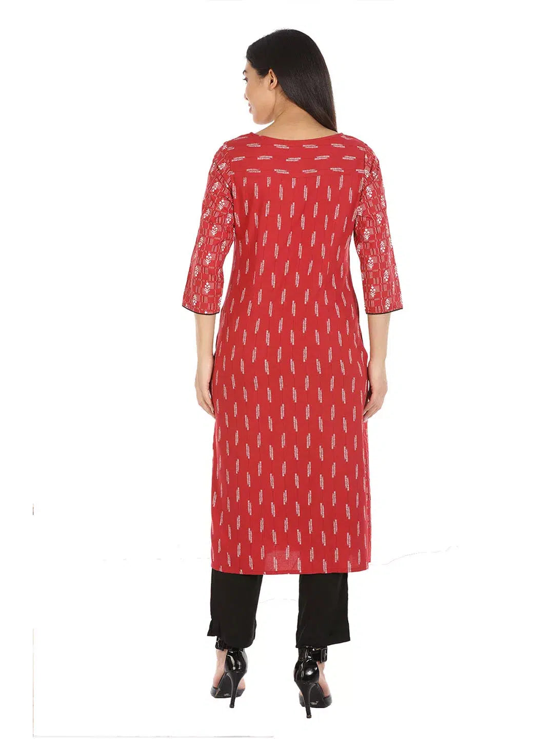 Red Angrakha Printed Kurti