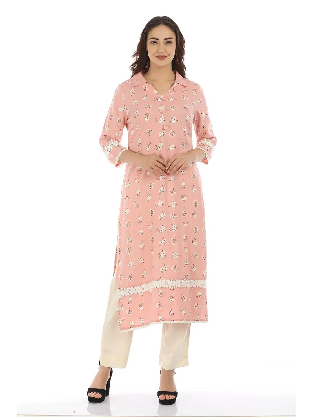 Pink Printed Viscose Kurti