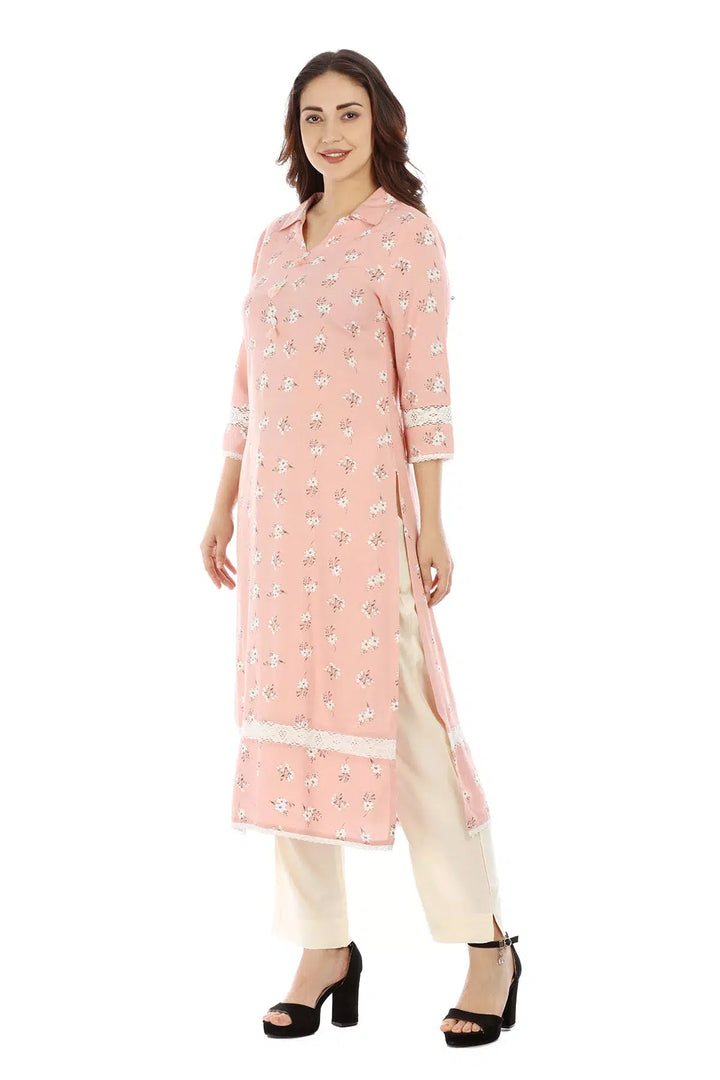 Pink Printed Viscose Kurti
