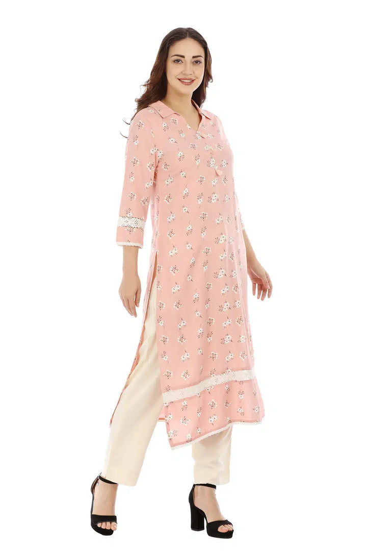 Pink Printed Viscose Kurti