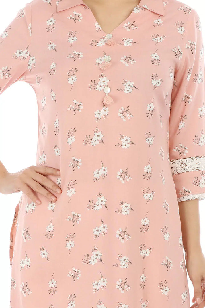 Pink Printed Viscose Kurti