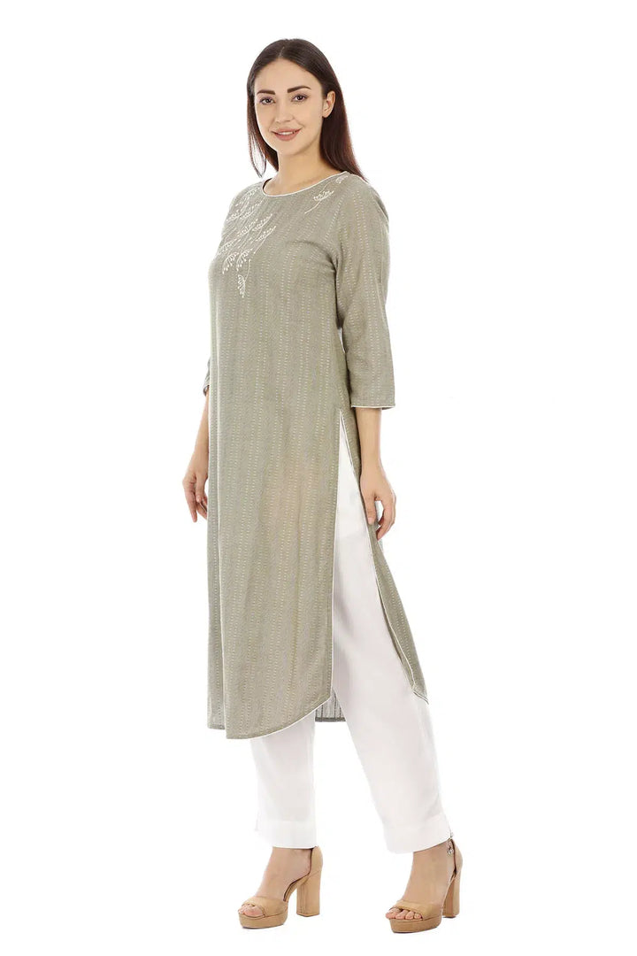 Green Striped Viscose Kurti