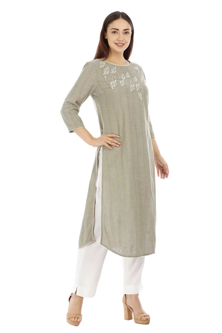 Green Striped Viscose Kurti