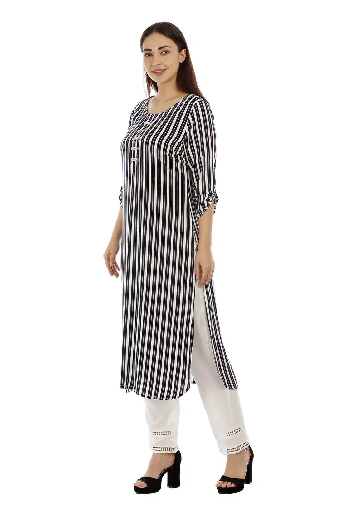 Navy Striped Viscose Kurti
