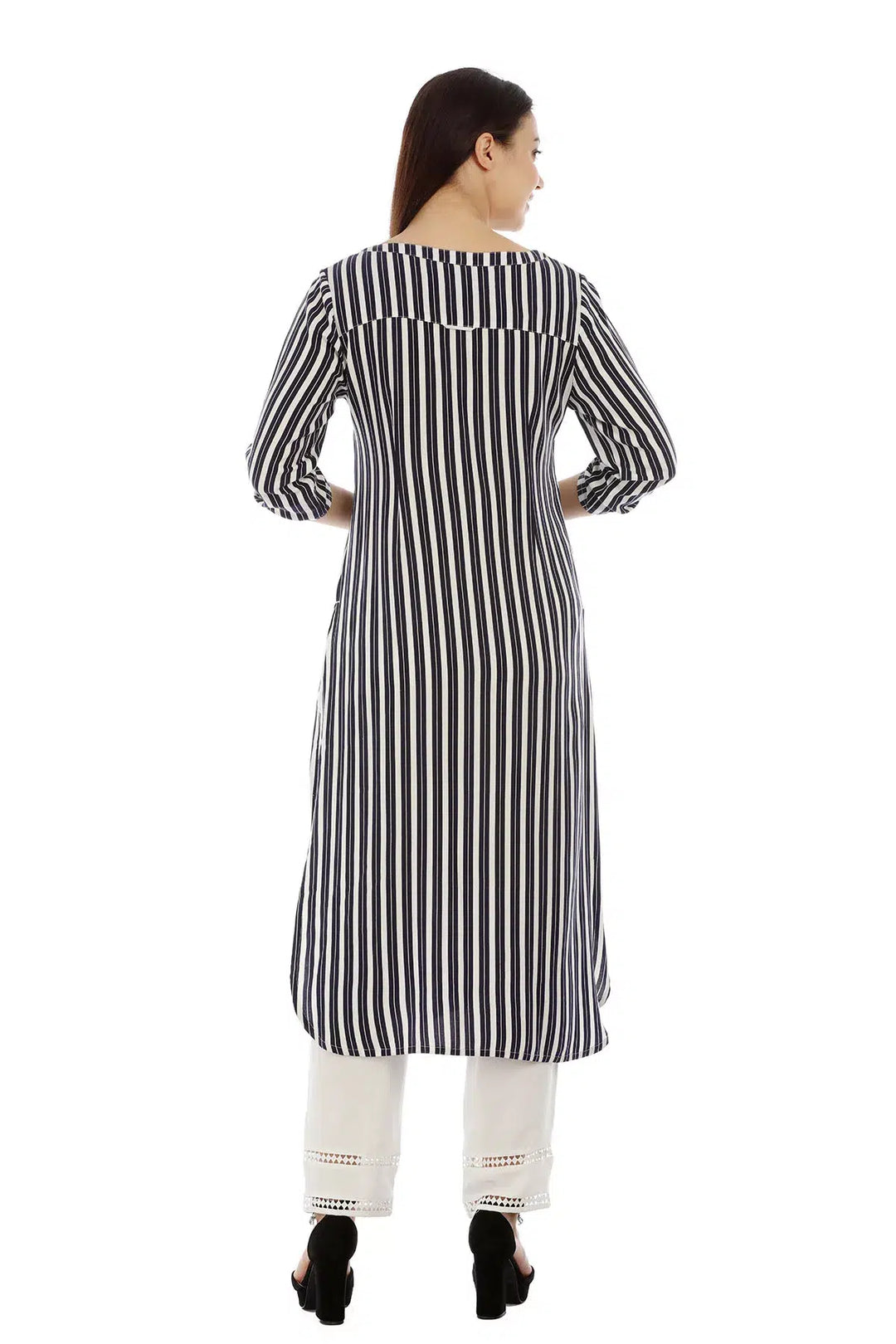 Navy Striped Viscose Kurti