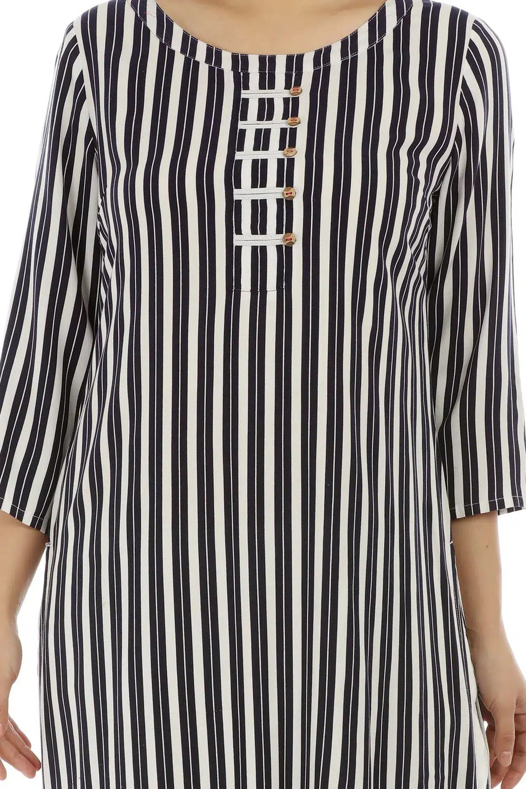 Navy Striped Viscose Kurti