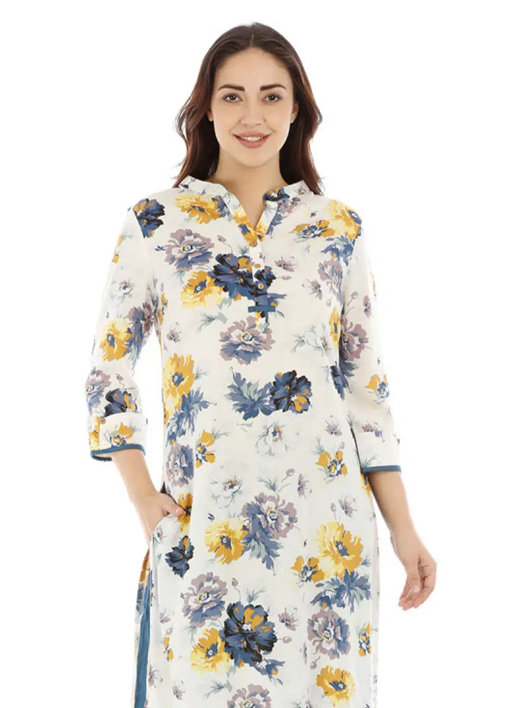 Pearl White Viscose floral Print Kurti