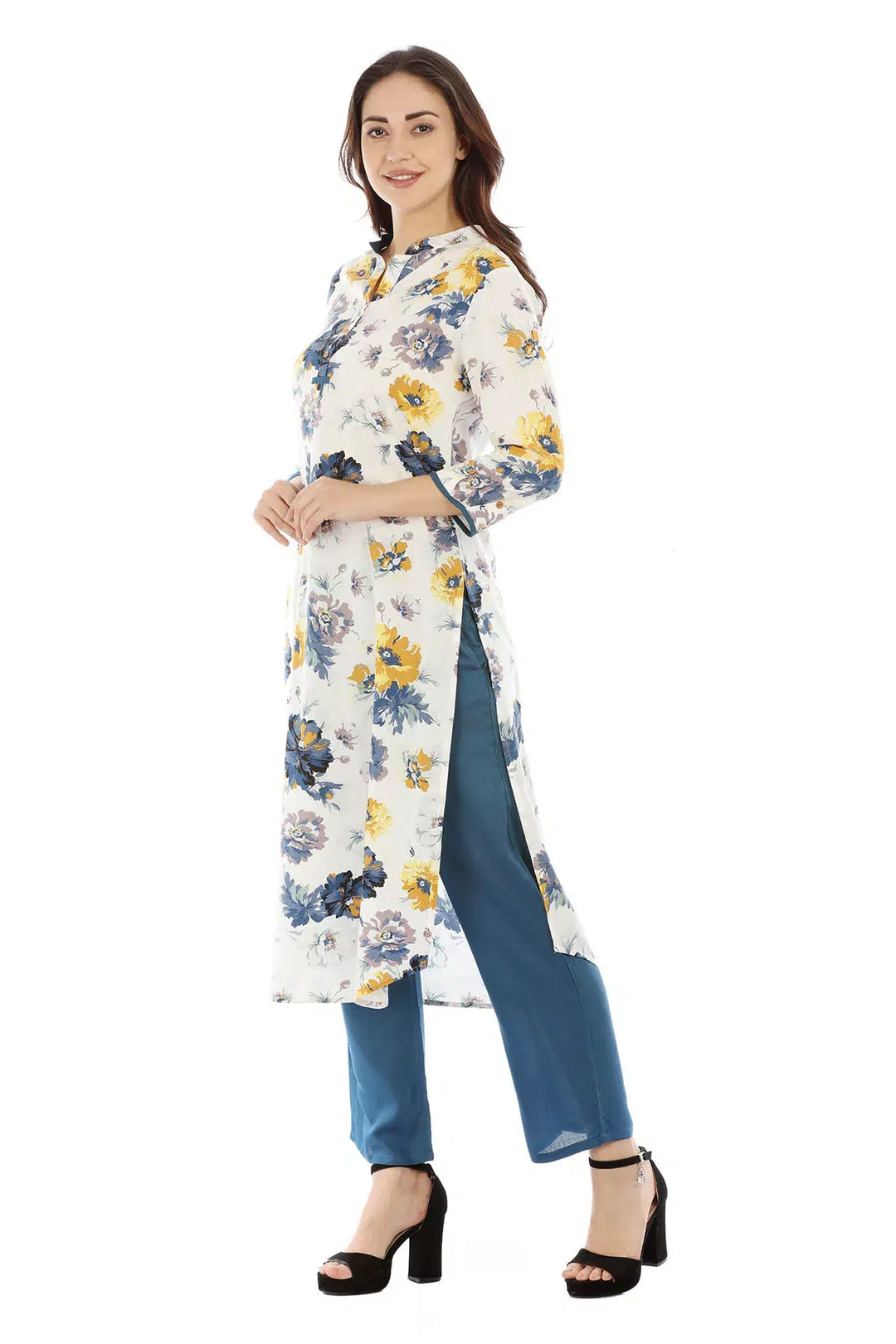 Pearl White Viscose floral Print Kurti