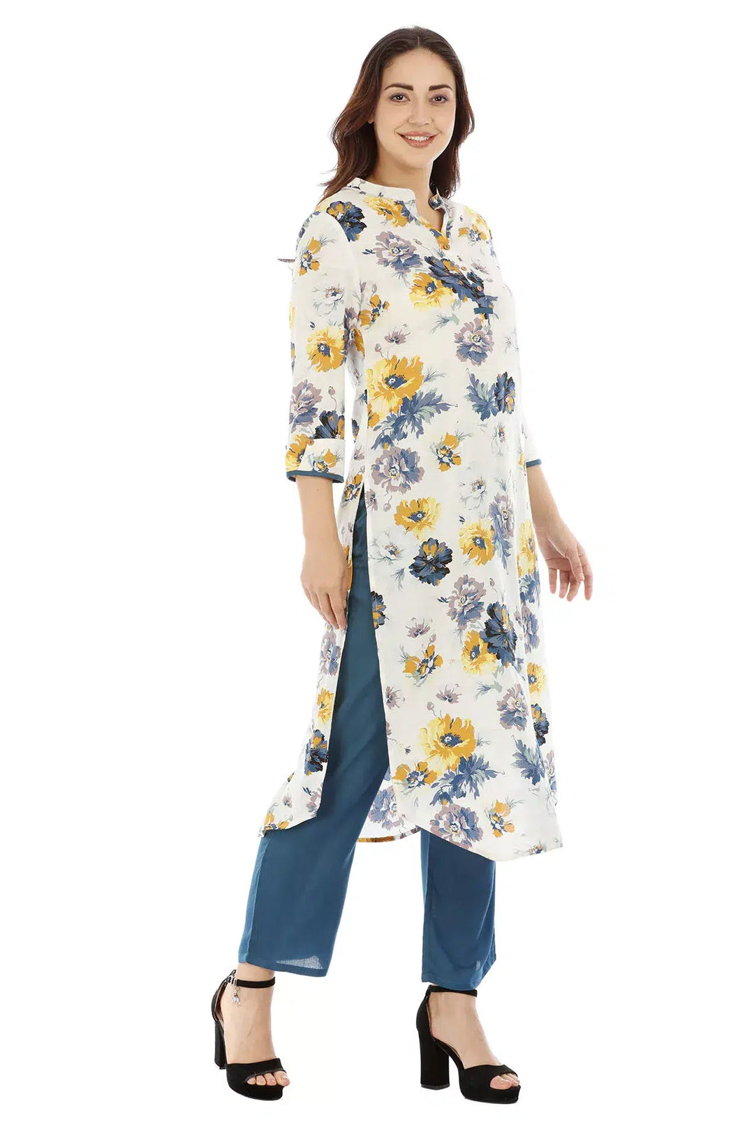 Pearl White Viscose floral Print Kurti