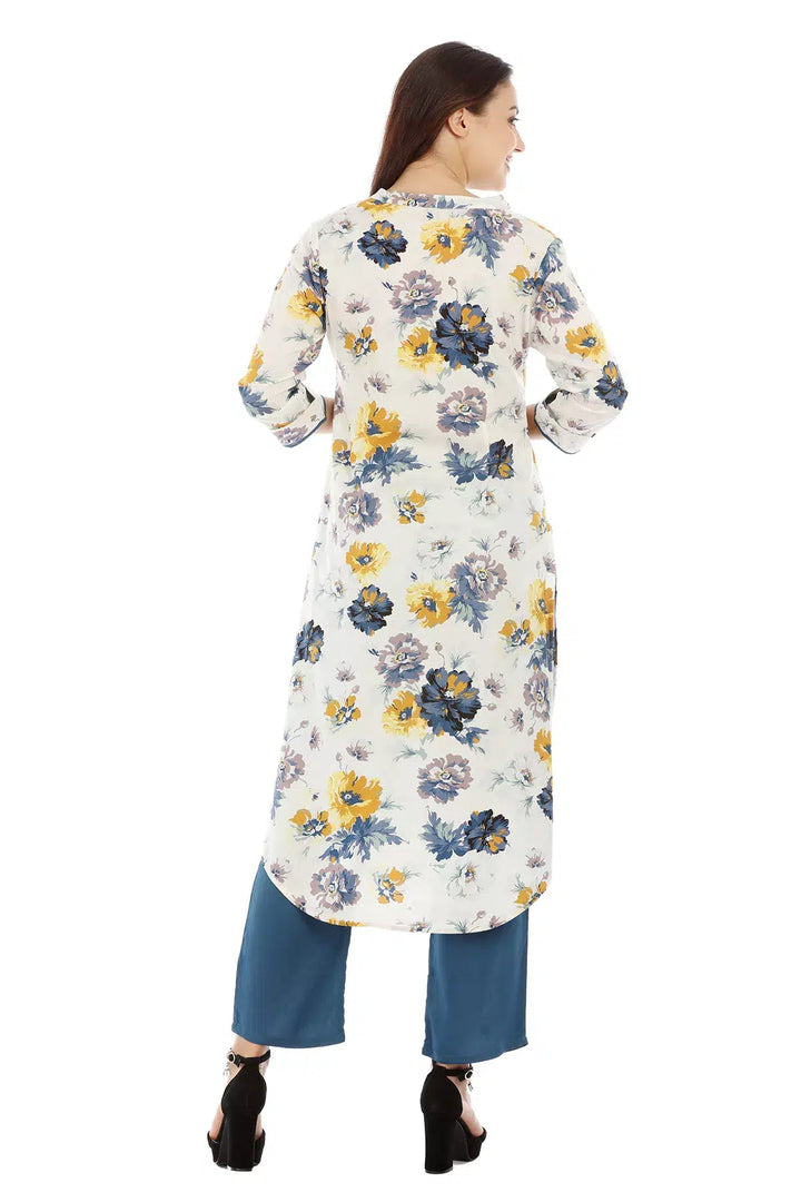 Pearl White Viscose floral Print Kurti