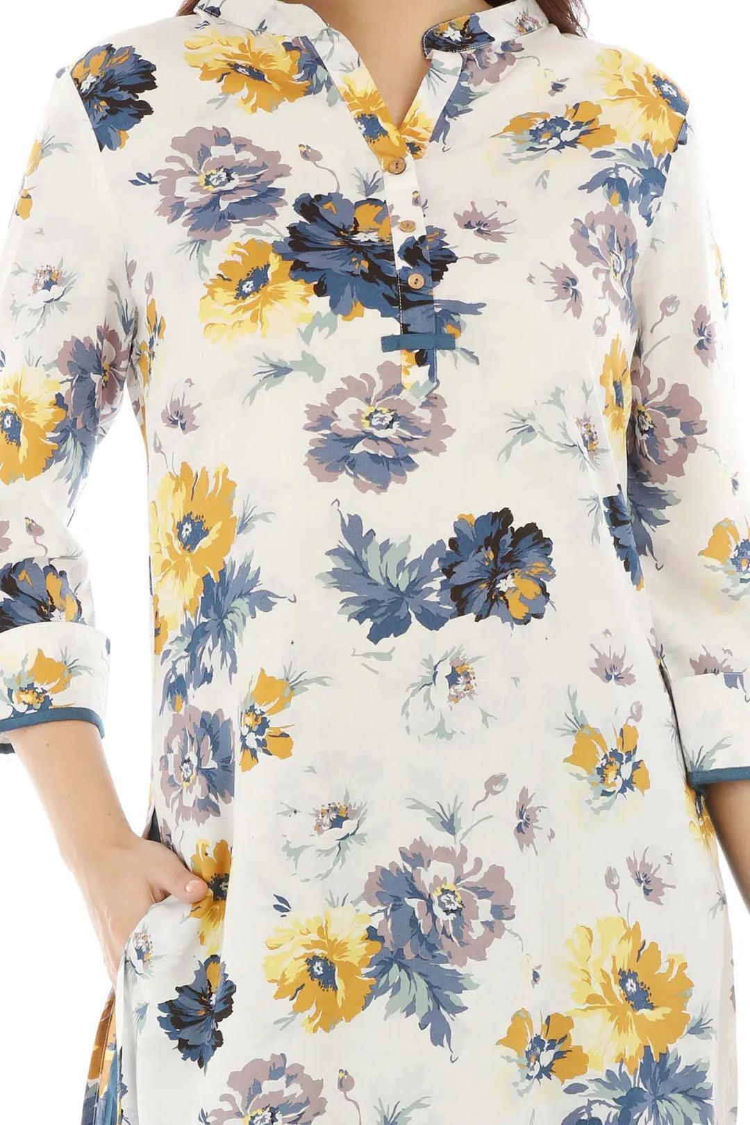 Pearl White Viscose floral Print Kurti