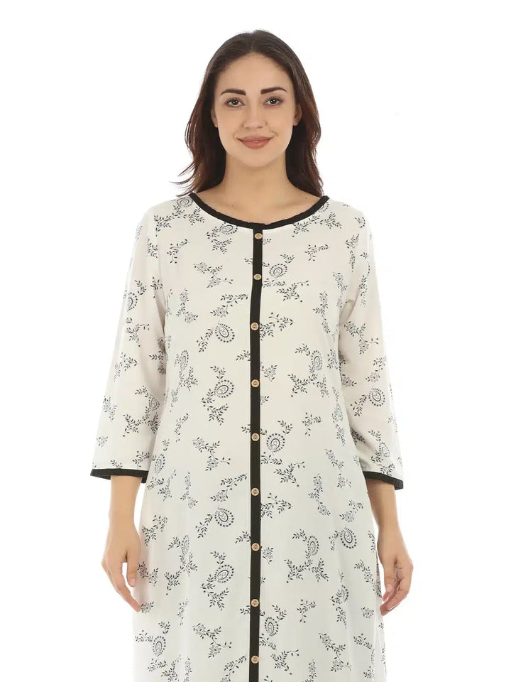 Beige Viscose Botanical Printed Kurti