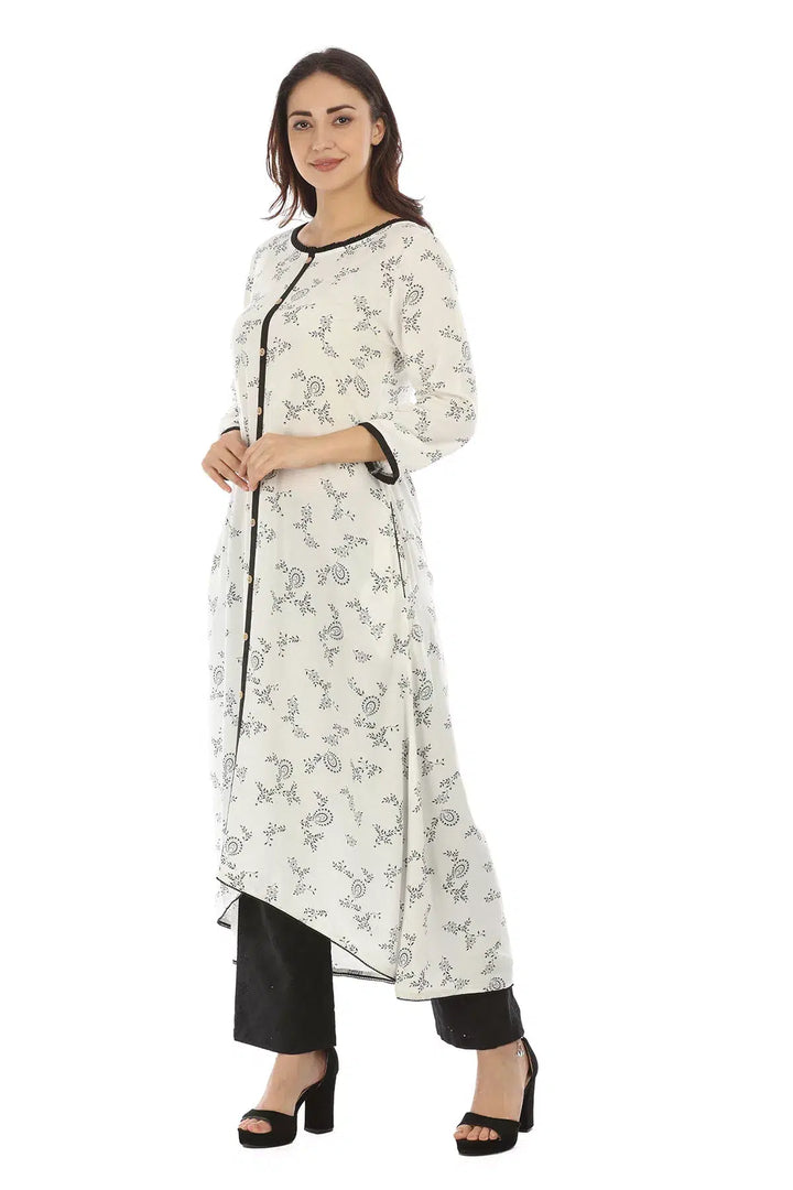 Beige Viscose Botanical Printed Kurti