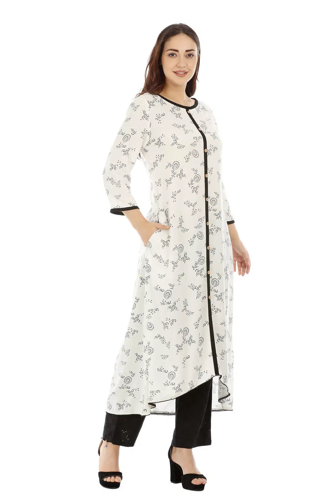 Beige Viscose Botanical Printed Kurti