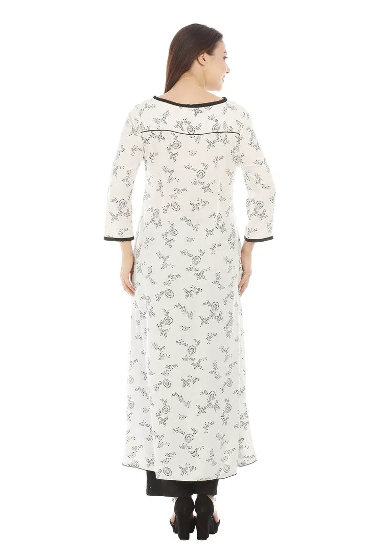 Beige Viscose Botanical Printed Kurti