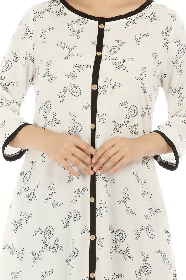 Beige Viscose Botanical Printed Kurti