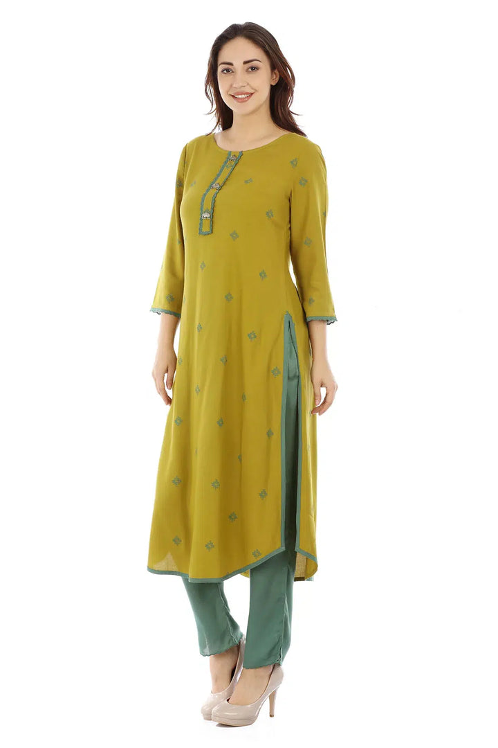 Mustard Yellow Printed Viscose Kurti