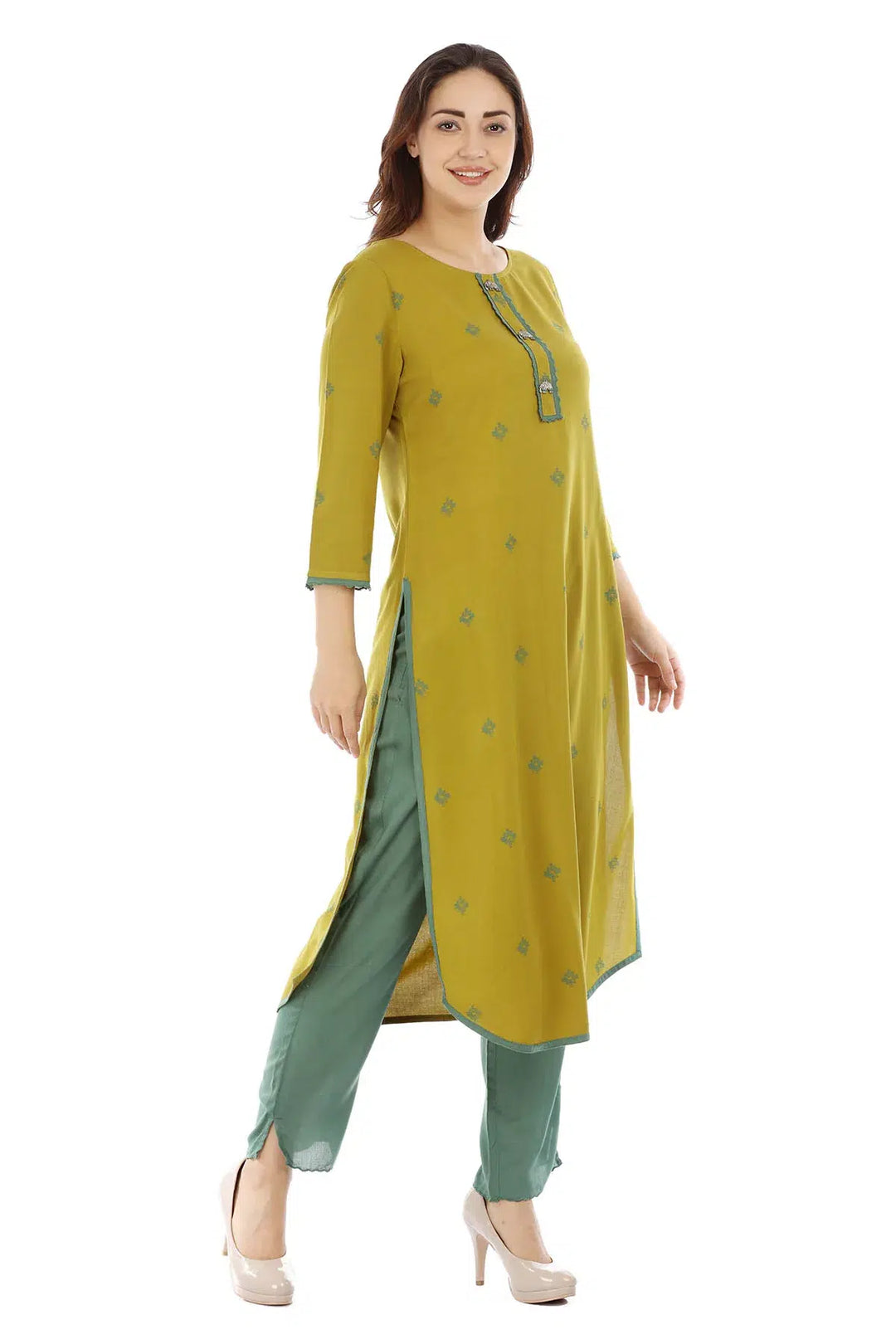 Mustard Yellow Printed Viscose Kurti