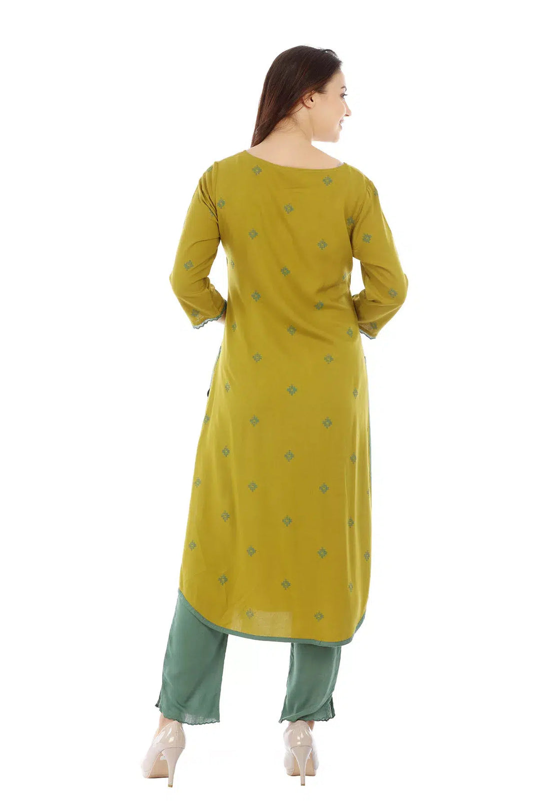 Mustard Yellow Printed Viscose Kurti