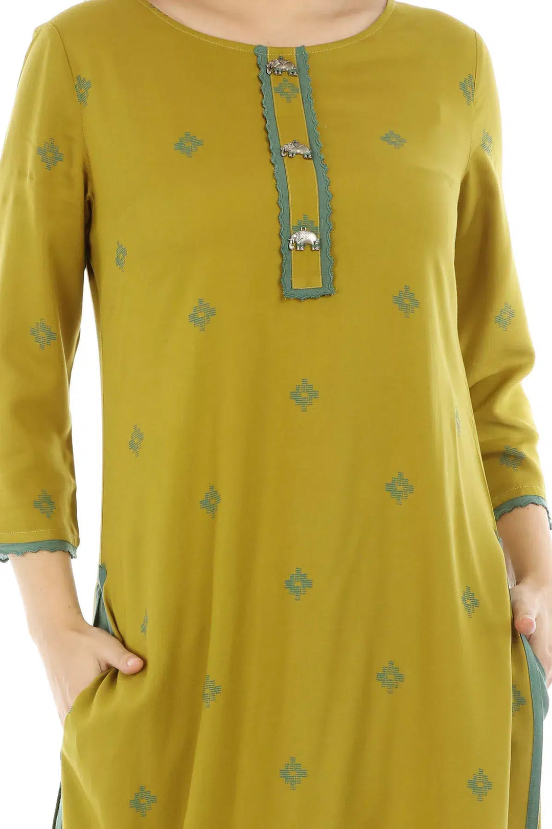 Mustard Yellow Printed Viscose Kurti