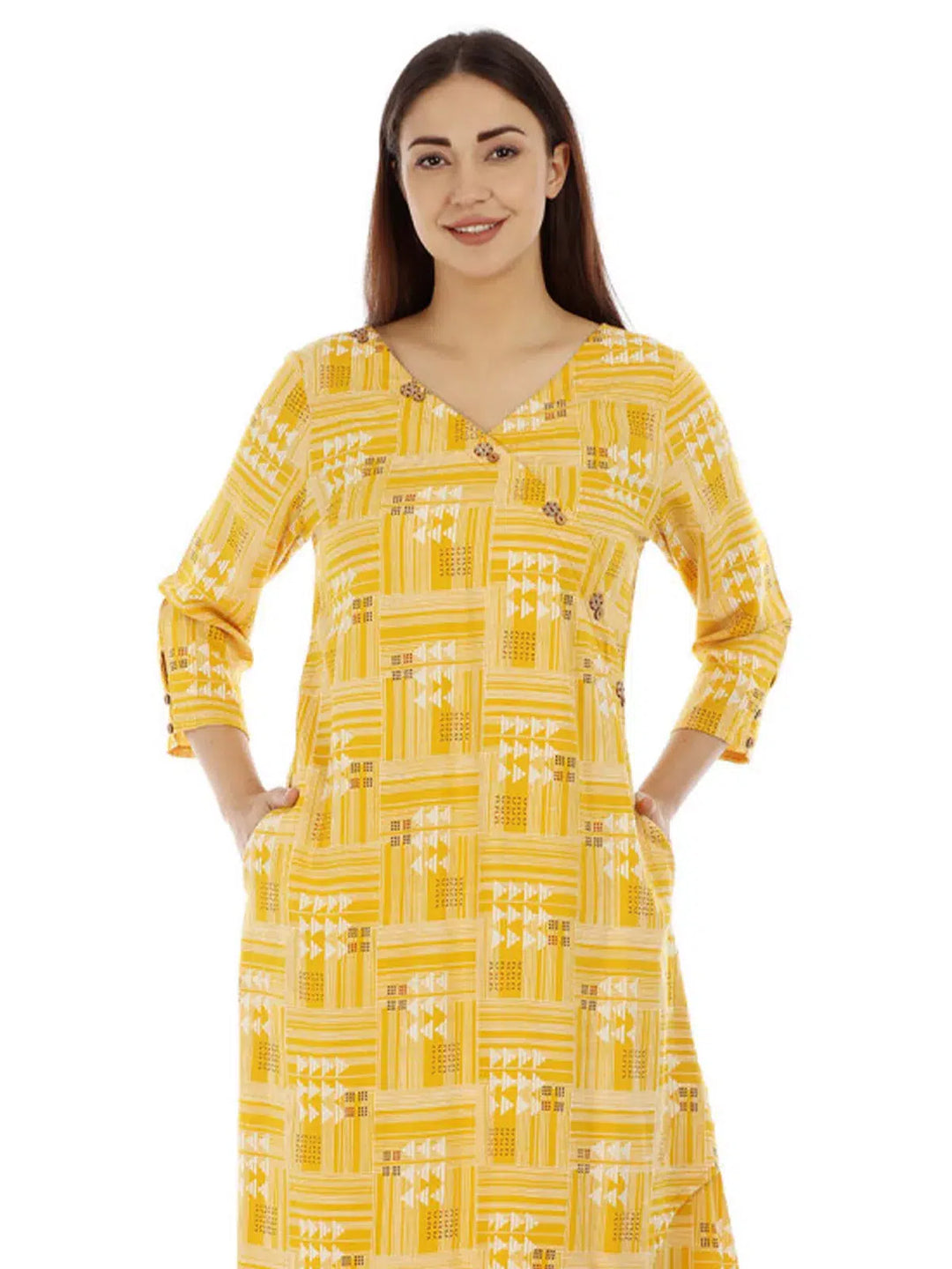 Yellow Printed Viscose Kurti