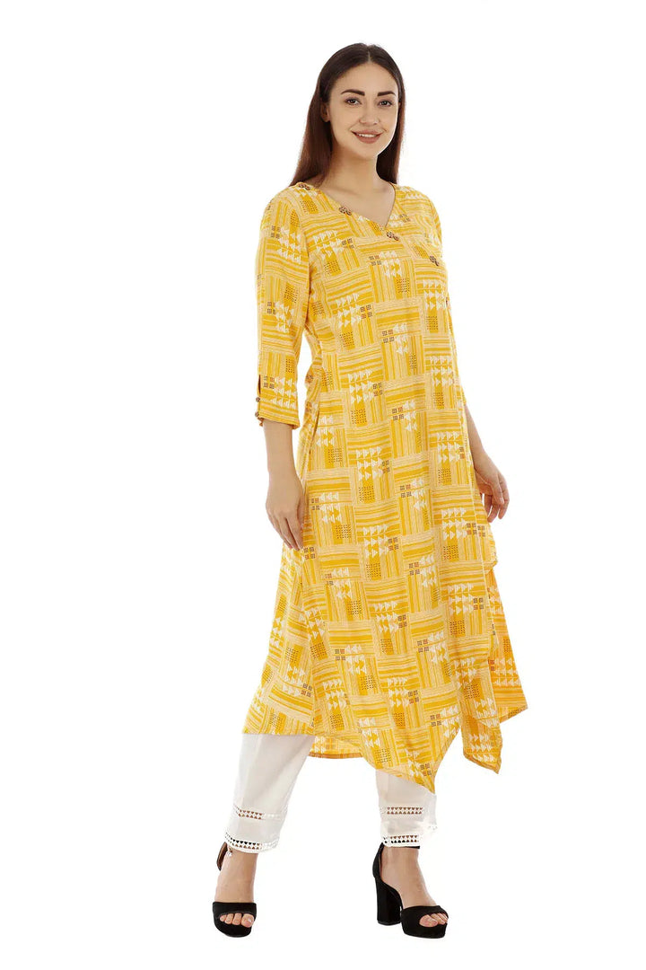 Yellow Printed Viscose Kurti