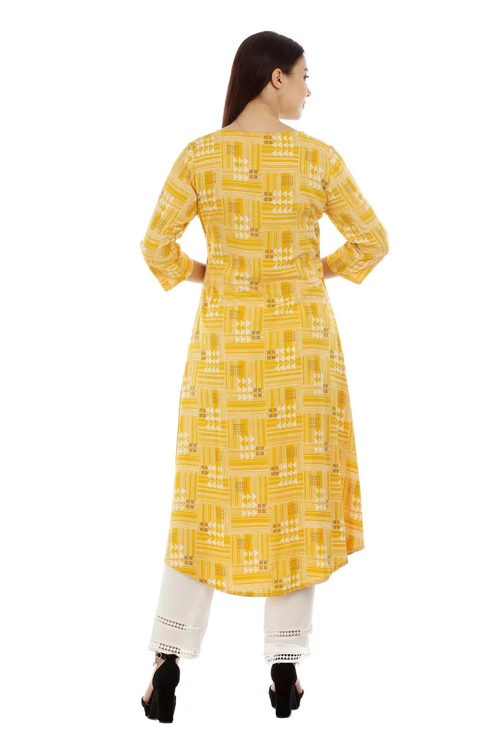 Yellow Printed Viscose Kurti