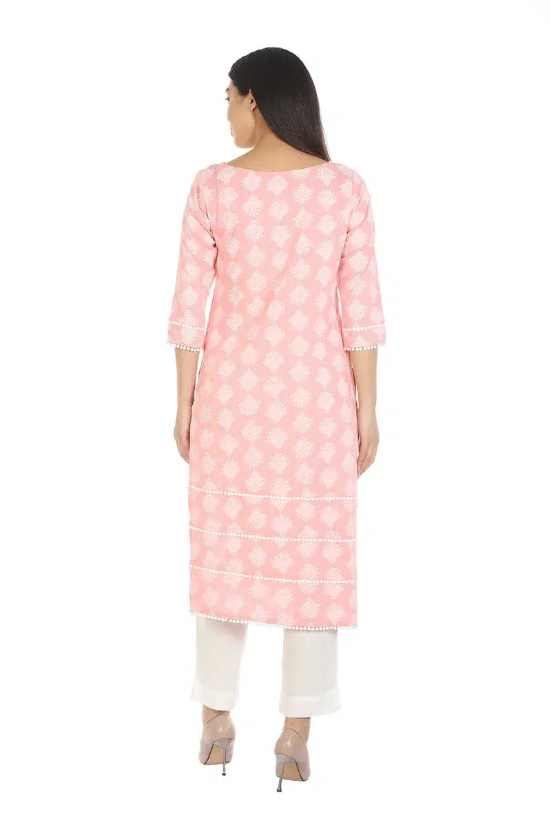Peach Printed Viscose A-Line Kurti