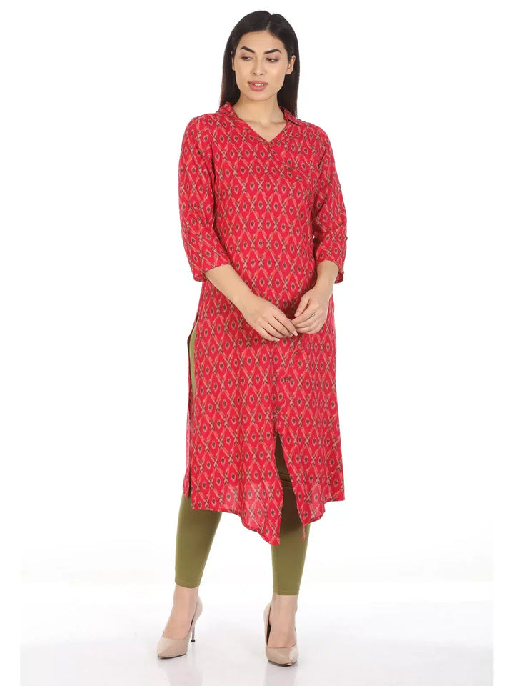 Red Printed Viscose A-Line Kurti