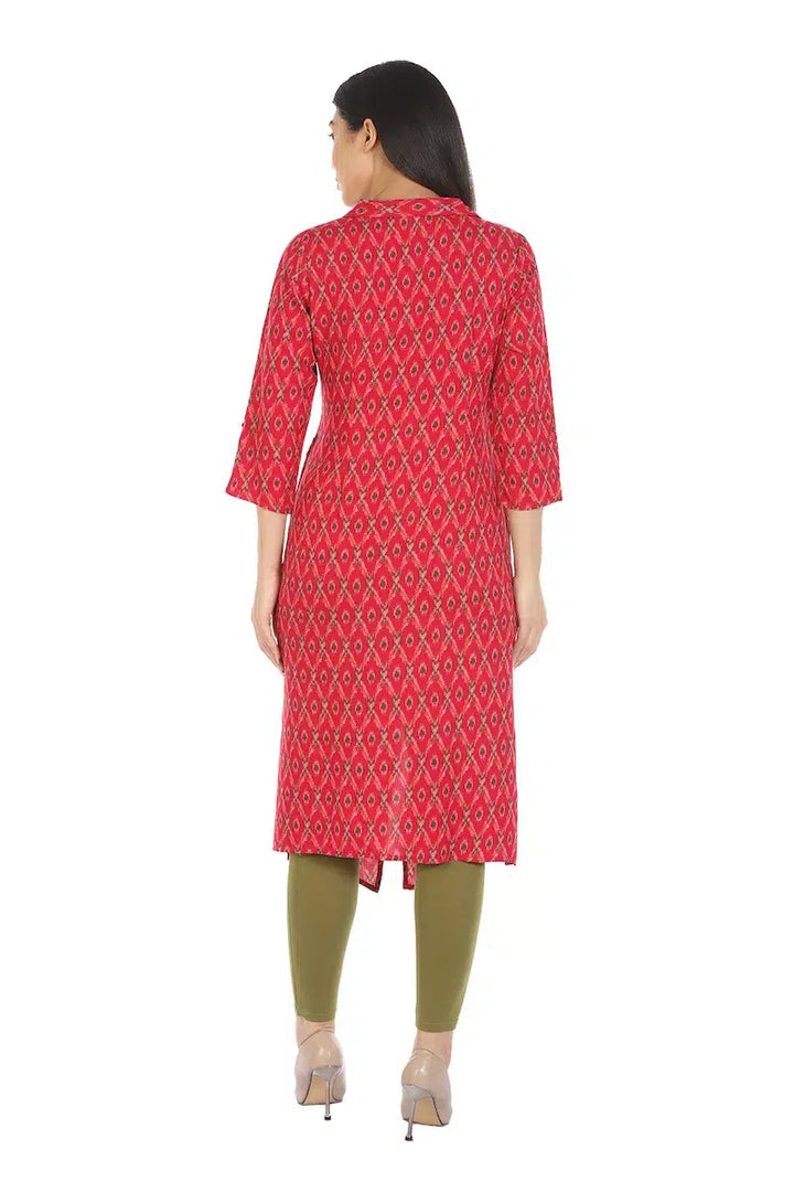Red Printed Viscose A-Line Kurti