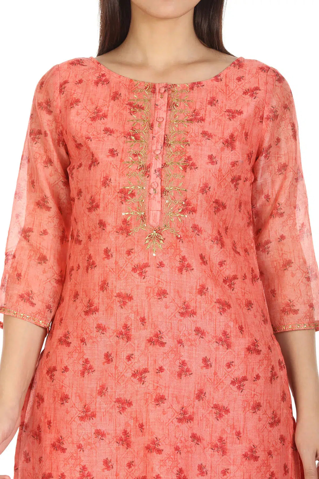 Peach Polyester Printed Kurti