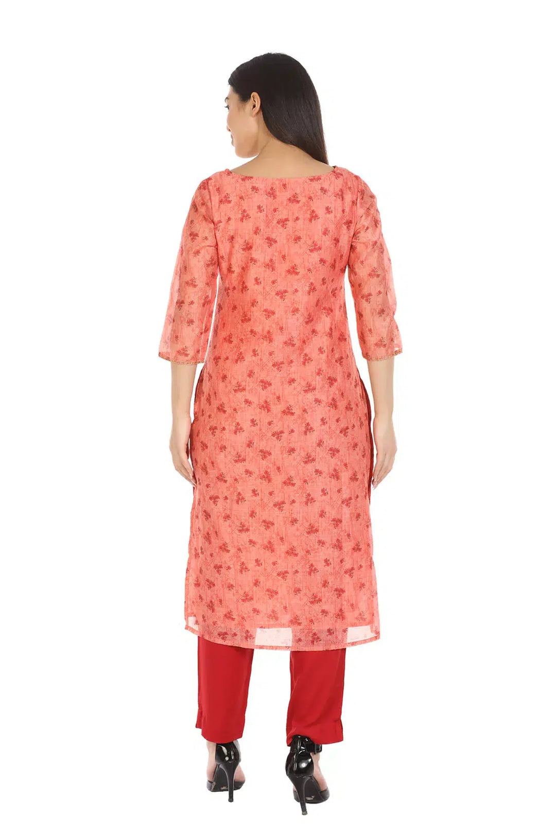 Peach Polyester Printed Kurti