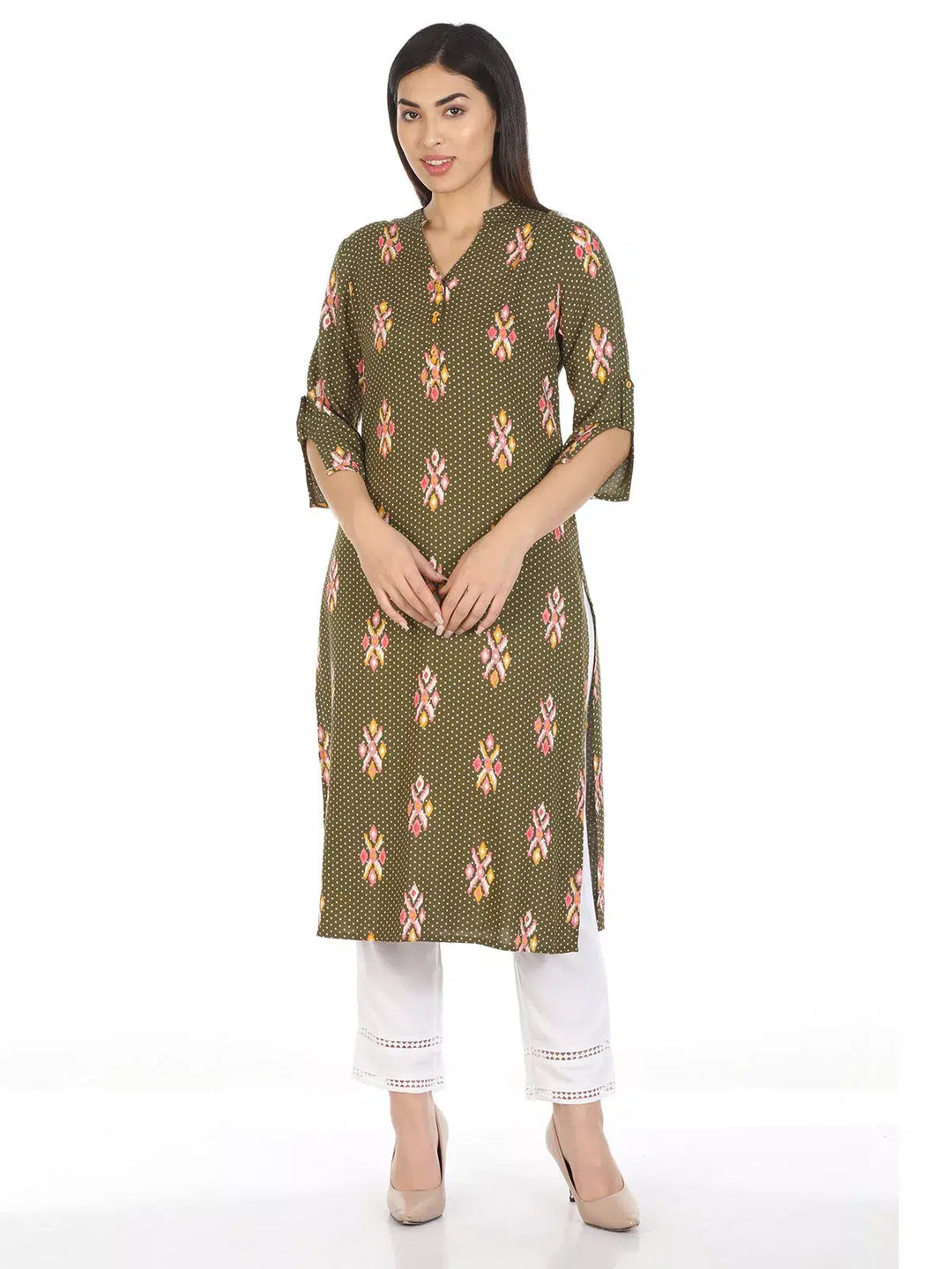 Brown Viscose Printed Kurti