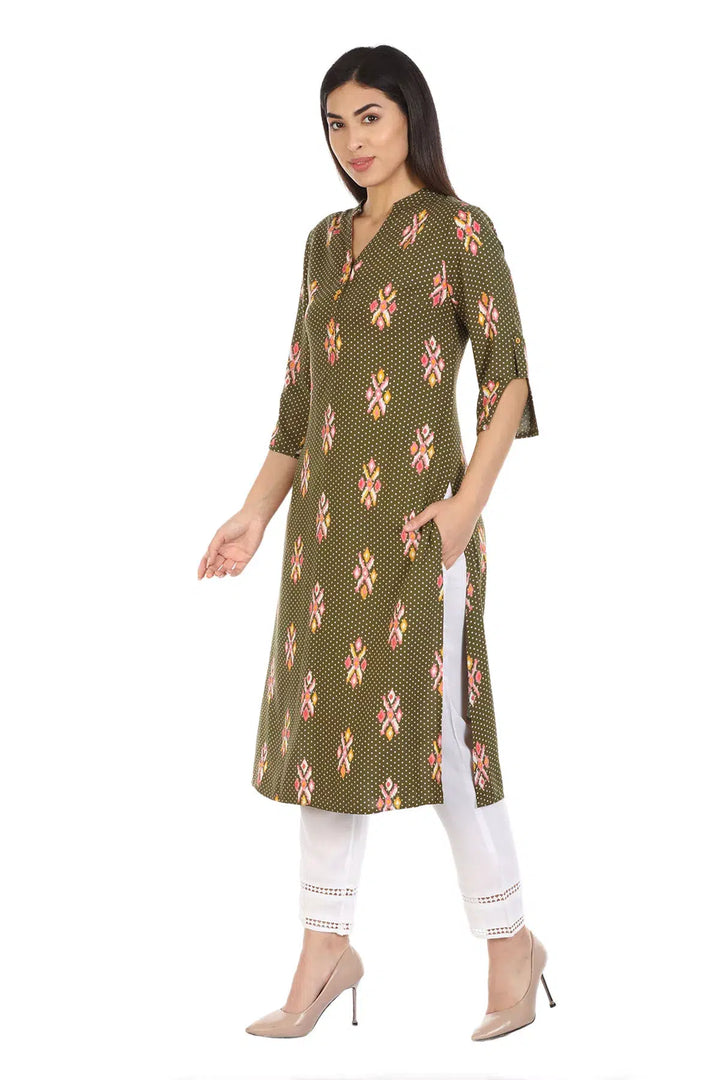 Brown Viscose Printed Kurti