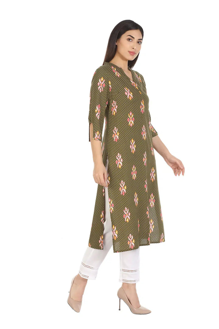 Brown Viscose Printed Kurti