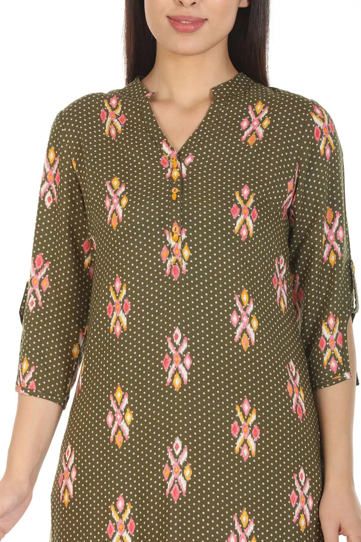 Brown Viscose Printed Kurti