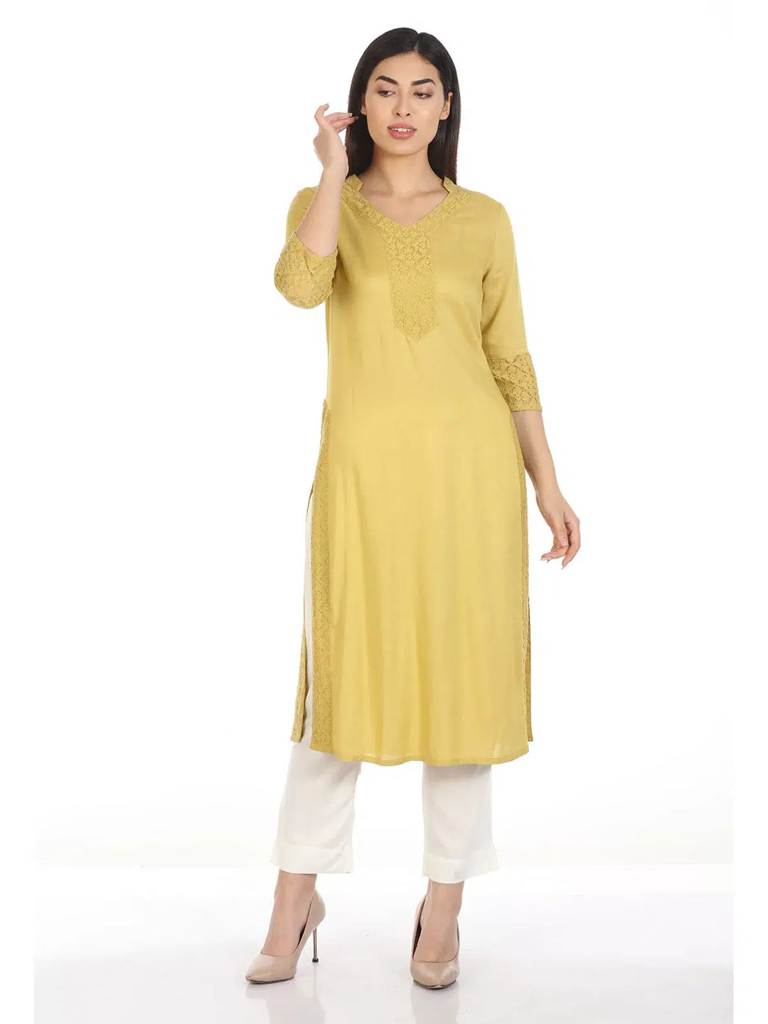 Yellow Viscose Solid Kurti